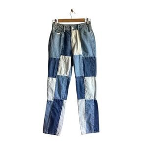 PACSU N Patchwork Denim Jeans Women's Blue White Straight Leg mom jeans‎ size 24